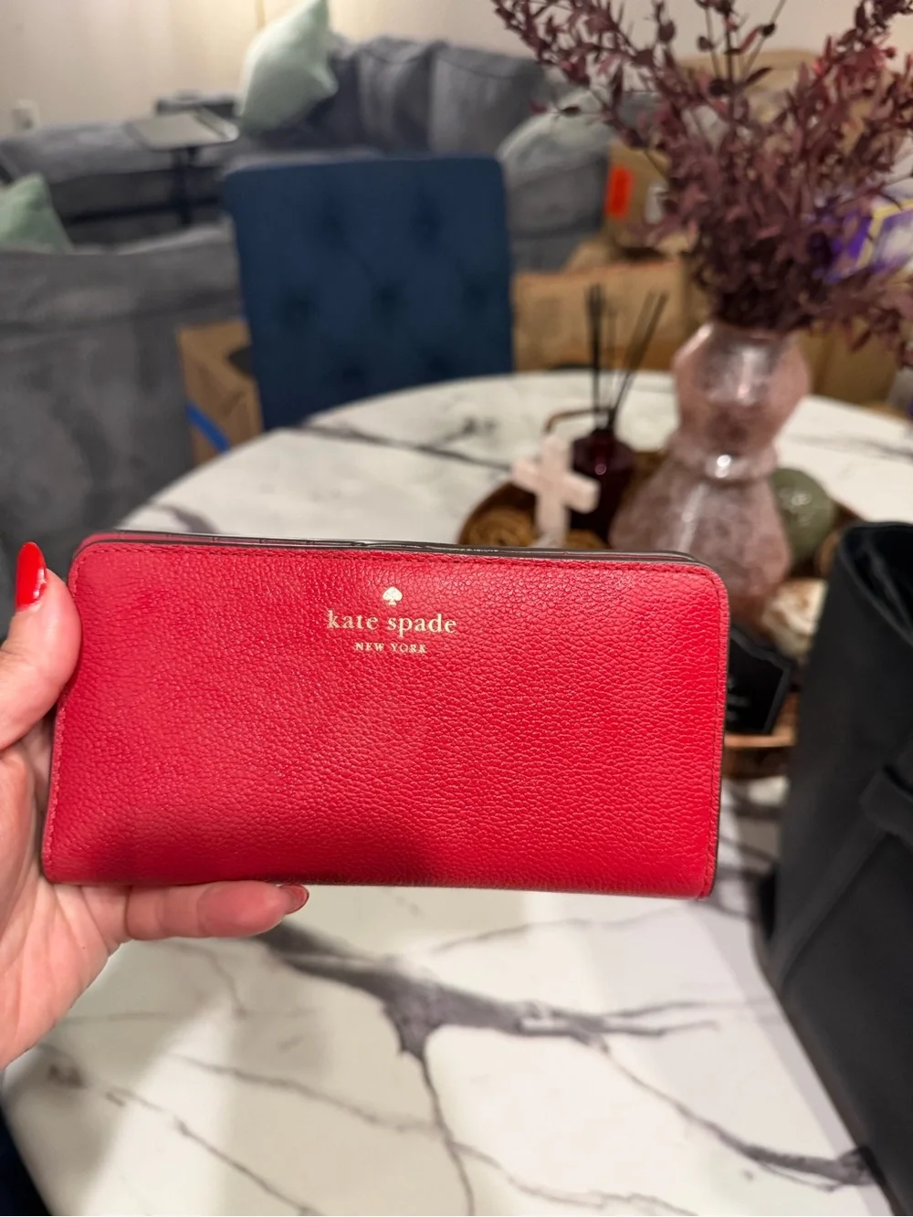 kate spade Red Pebbled Leather Zip-Around Wallet